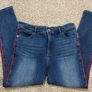 Express Blue Skinny Jeans with Red Trim